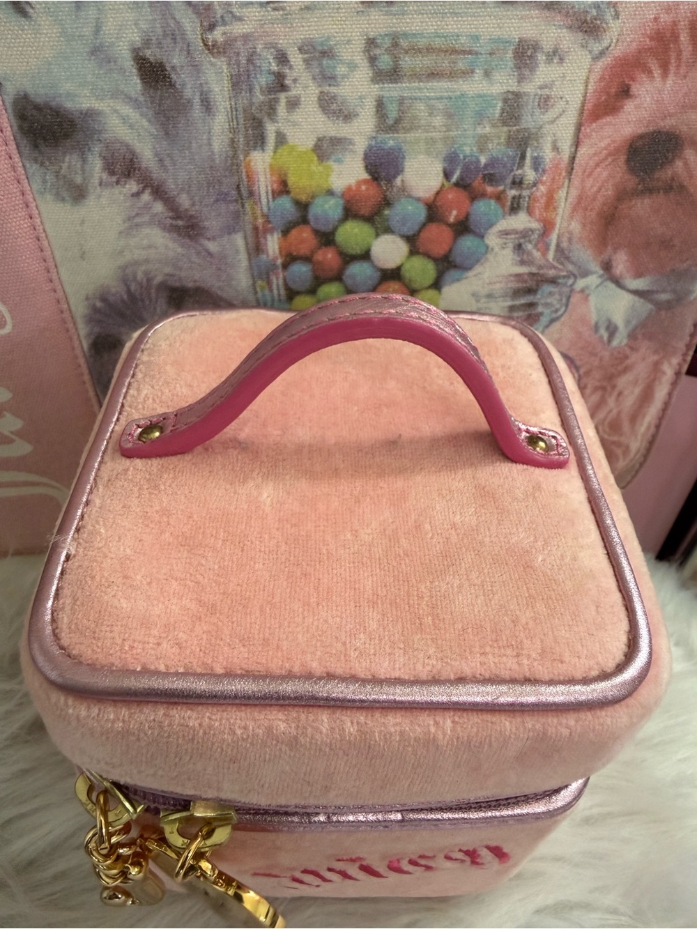 Rare Vintage 2007 Juicy Couture Pink Velour Micro Mini Case and Barrel Bag - Picture 5 of 16